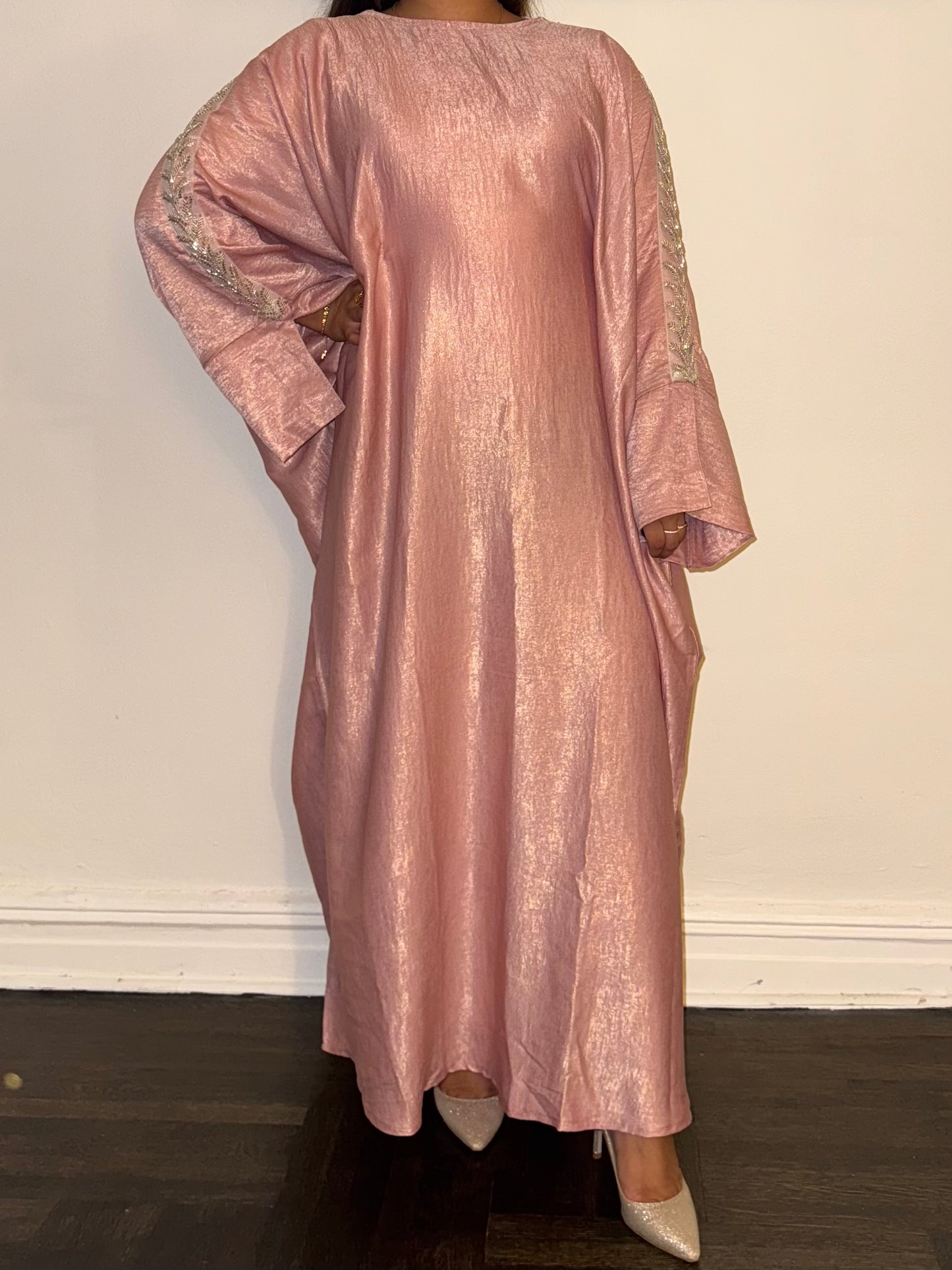 Metallic Butterfly Abaya - Pink