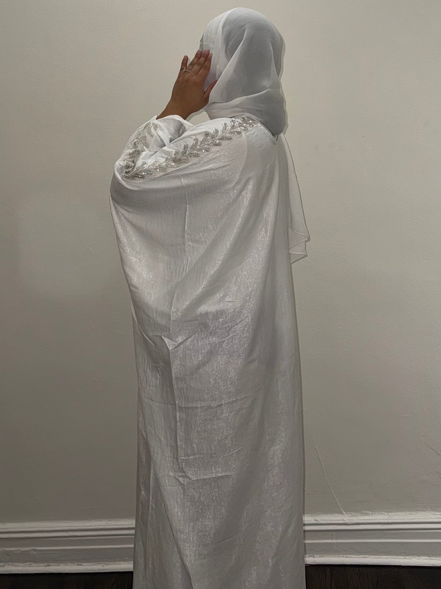 Metallic Butterfly Abaya - White