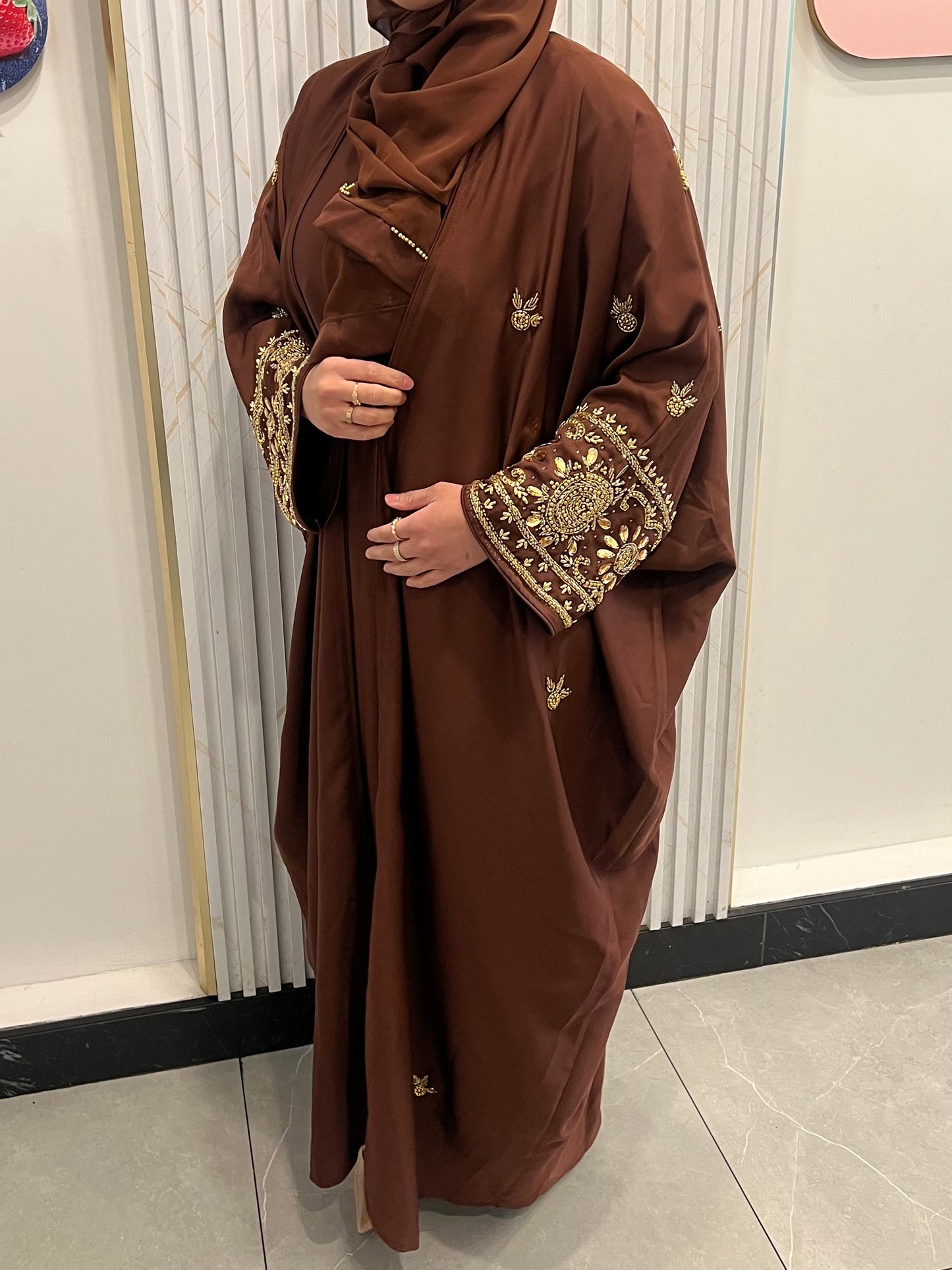 Zeenat 4-Piece Abaya - Brown/Gold