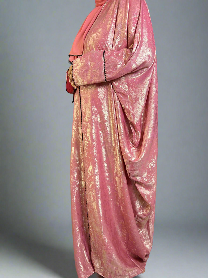 Korean Metallic Bahraini Abaya - Pink