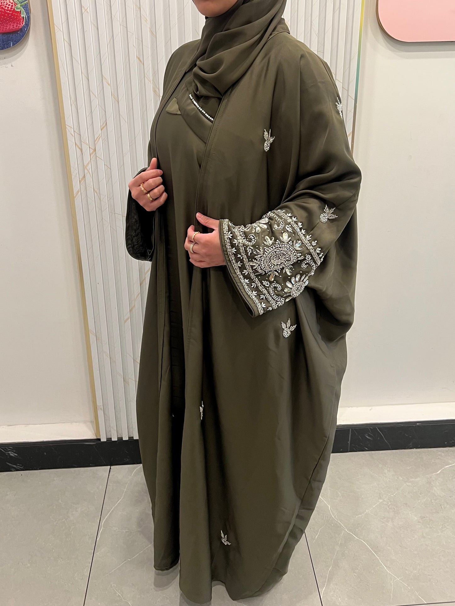 Zeenat 4-Piece Abaya - Green/Silver