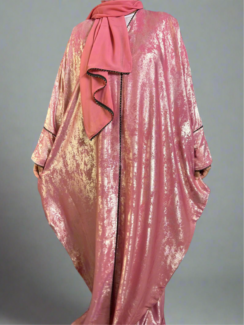 Korean Metallic Bahraini Abaya - Pink