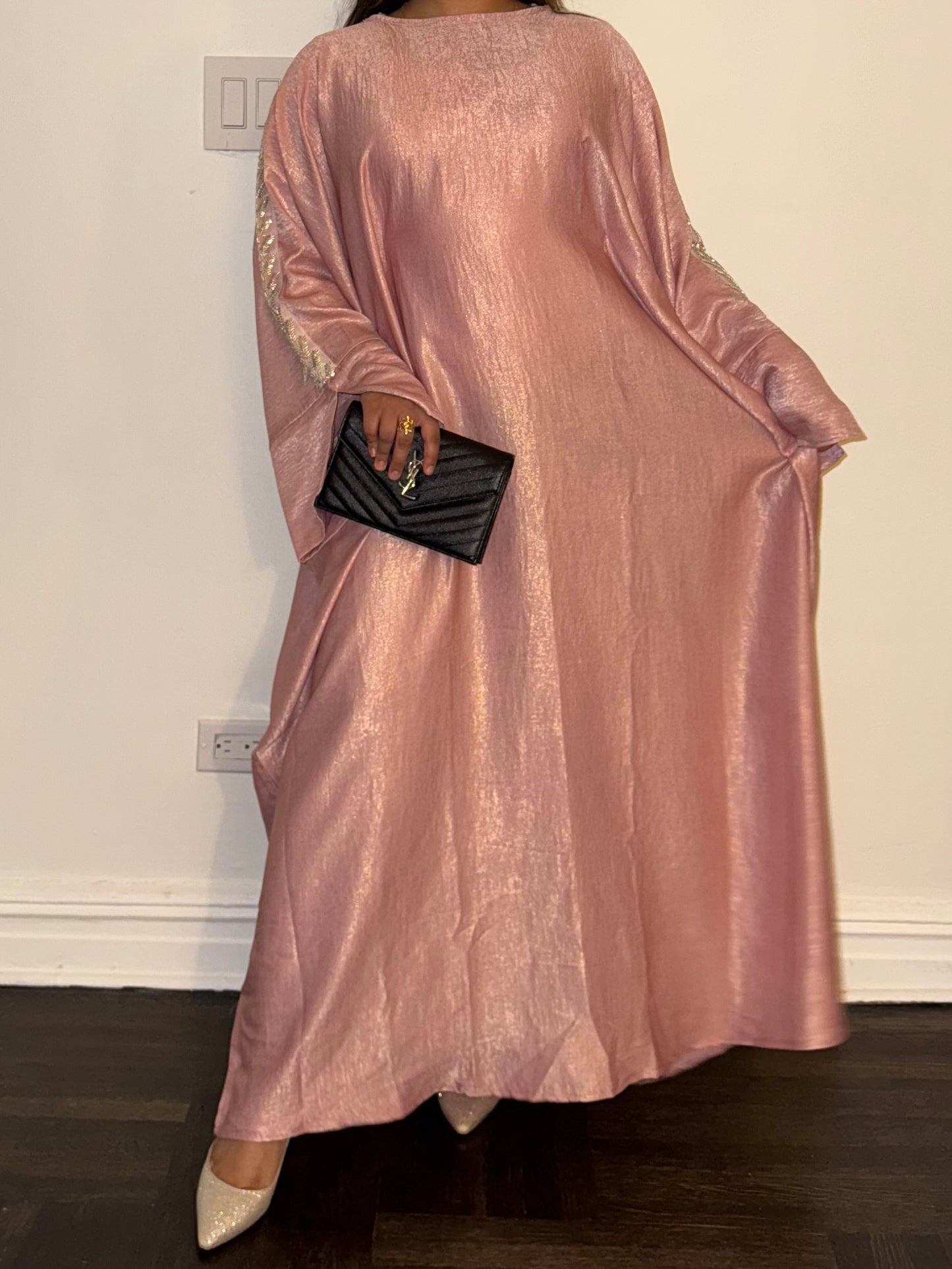 Metallic Butterfly Abaya - Pink
