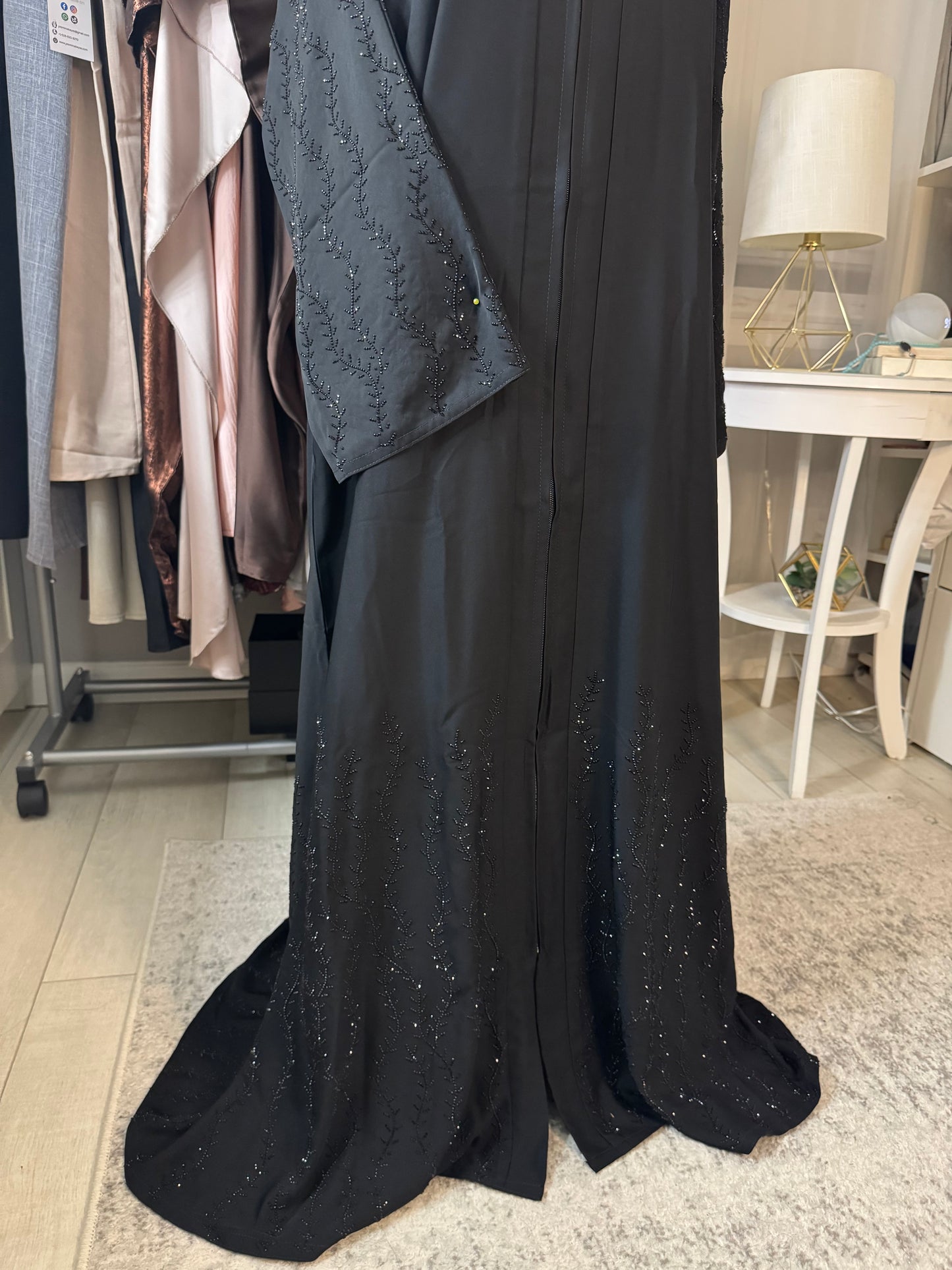 Layla Black Abaya with Bead Detailing