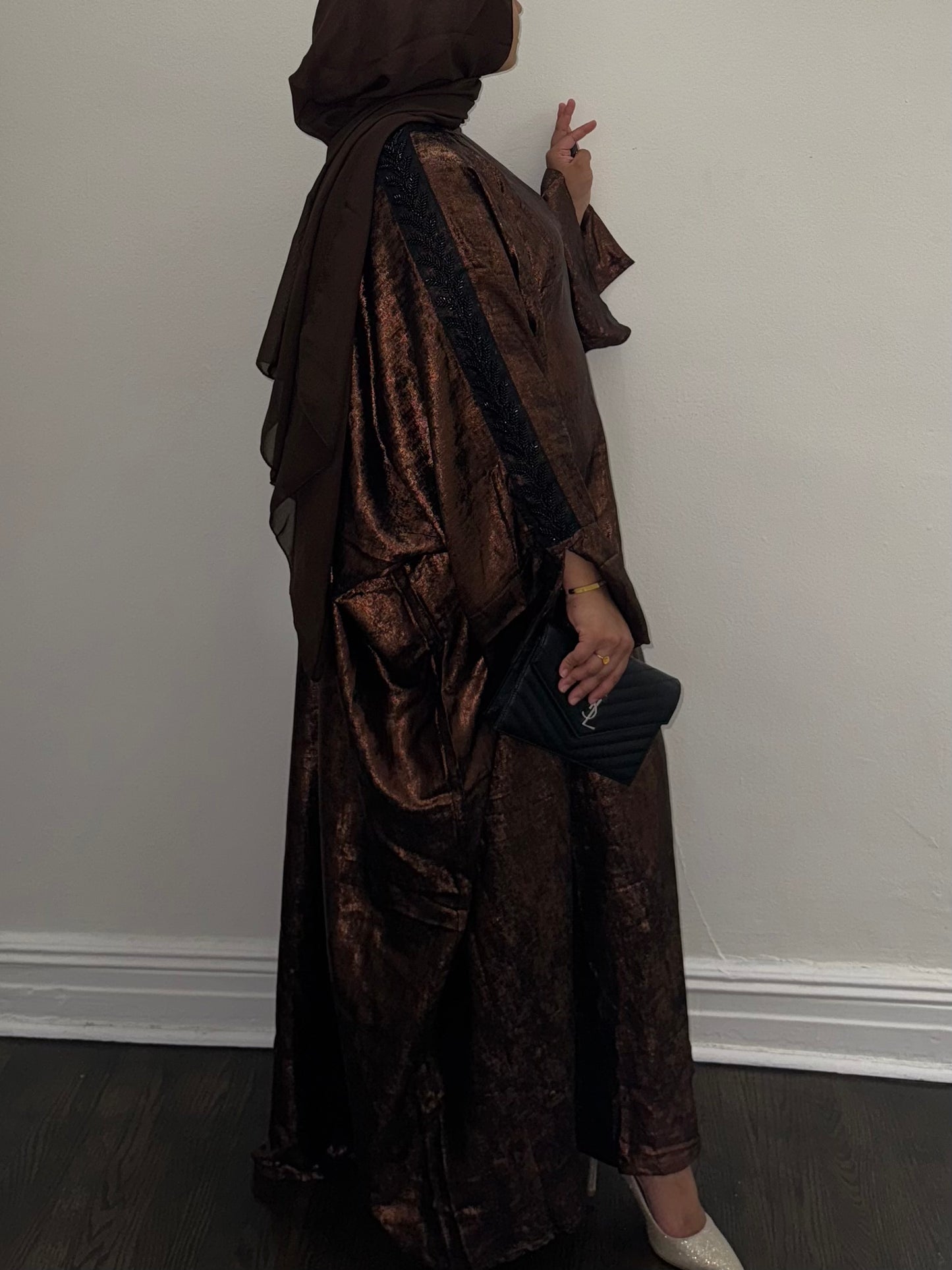 Metallic Butterfly Abaya - Chocolate