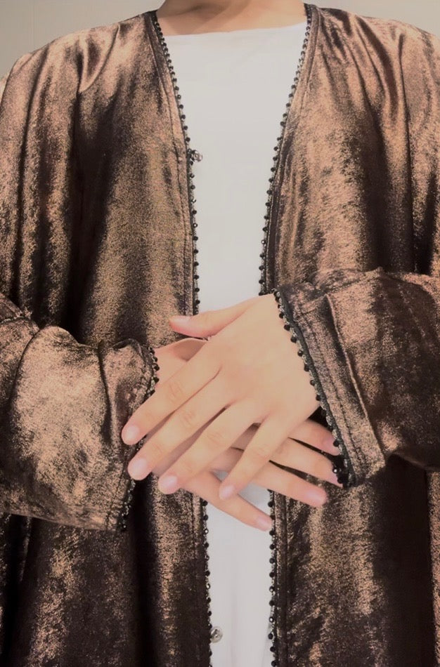 Korean Metallic Bahraini Abaya - Brown