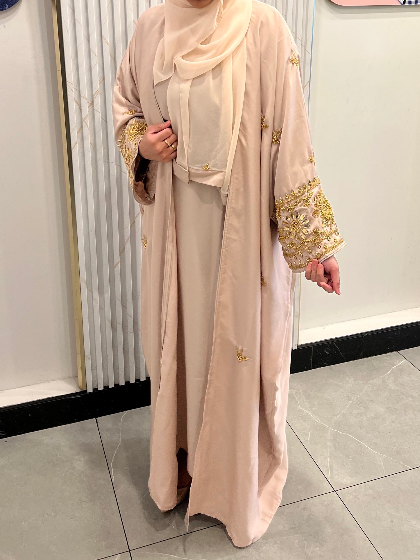 Zeenat 4-Piece Abaya - Beige/Gold
