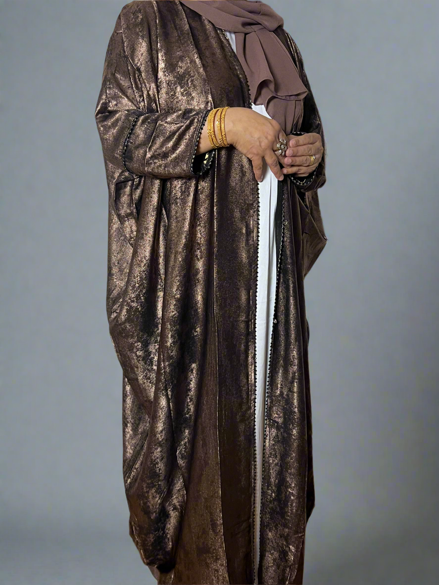 Korean Metallic Bahraini Abaya - Brown