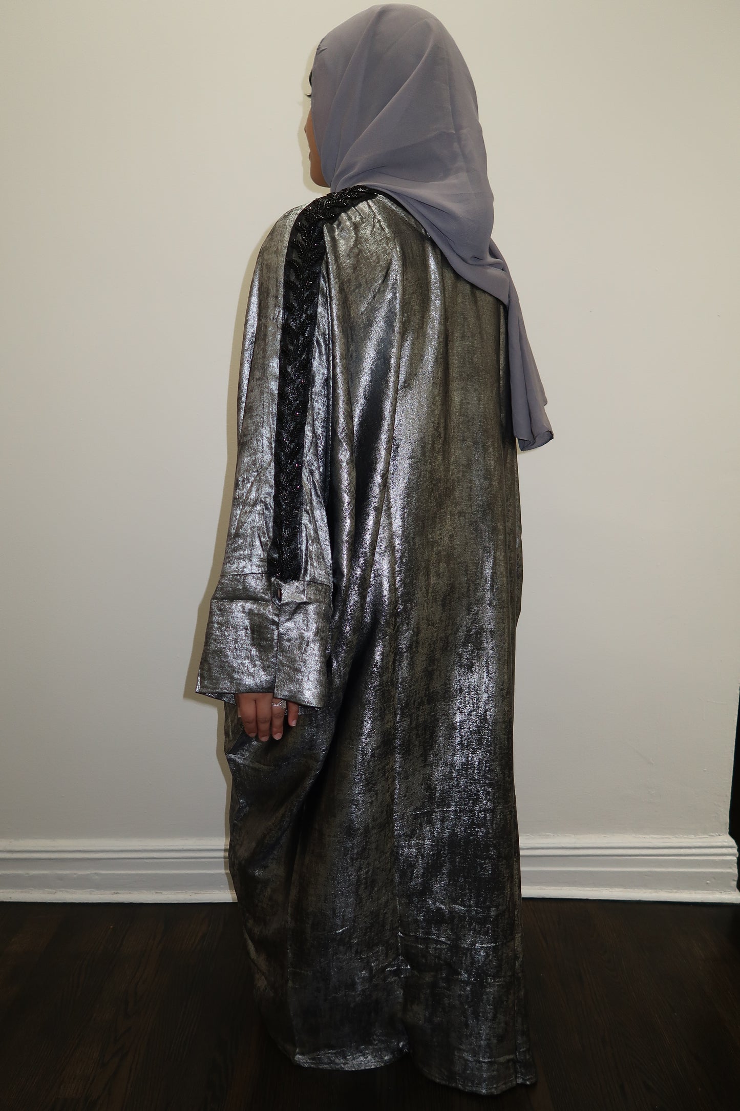 Metallic Butterfly Abaya - Silver