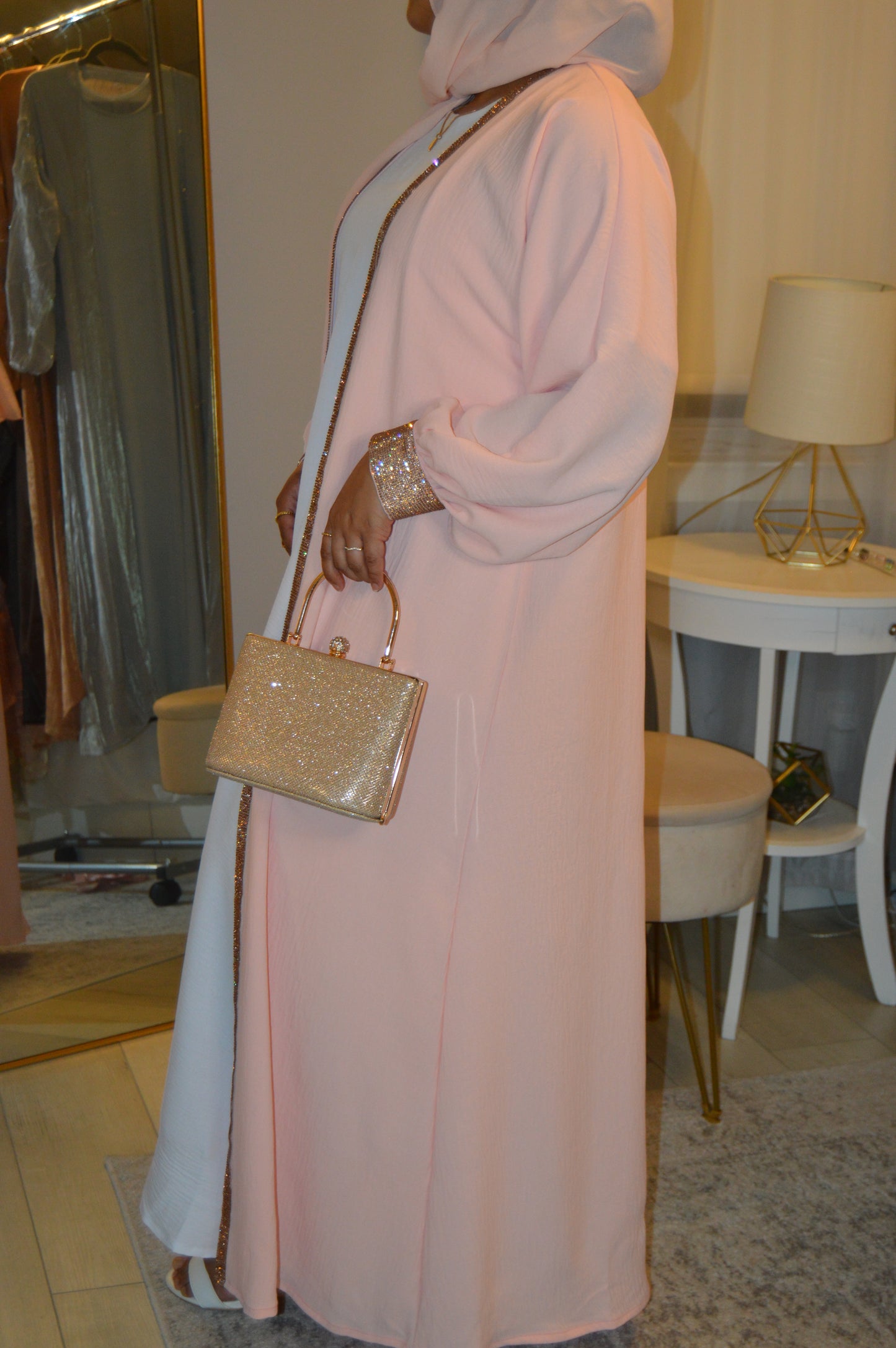 Cuffed Sleeve Open Abaya - Baby Pink