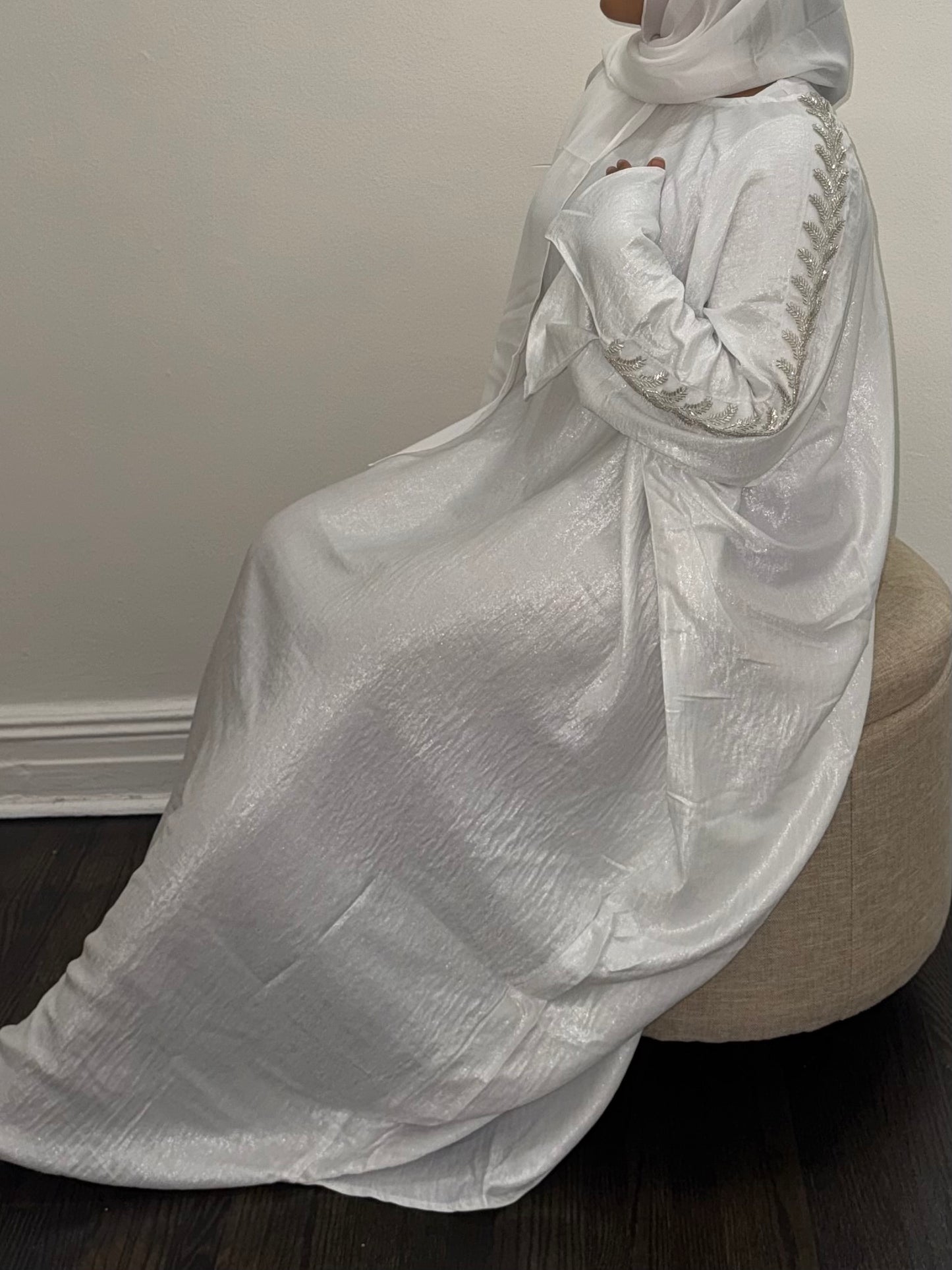 Metallic Butterfly Abaya - White