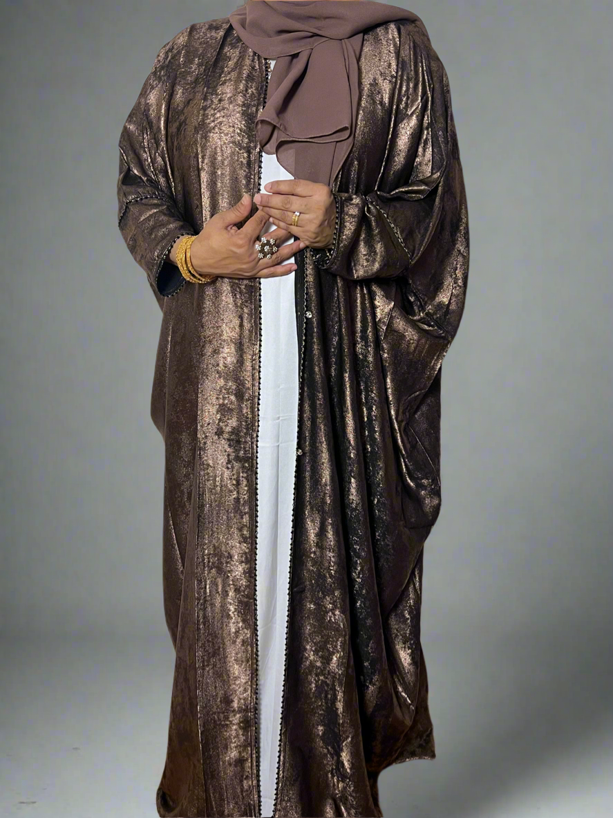 Korean Metallic Bahraini Abaya - Brown