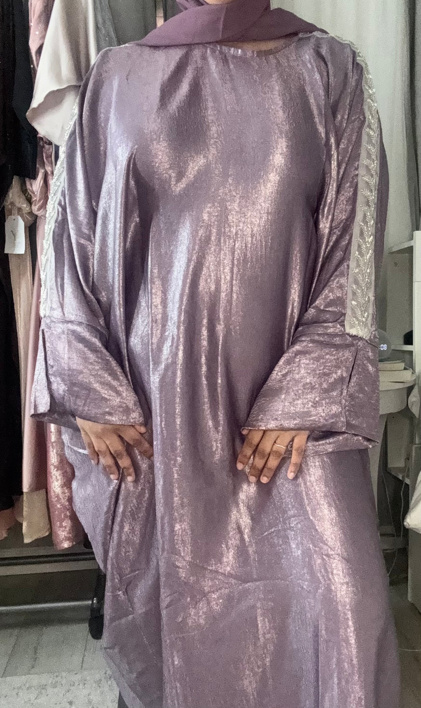 Metallic Butterfly Abaya - Lilac