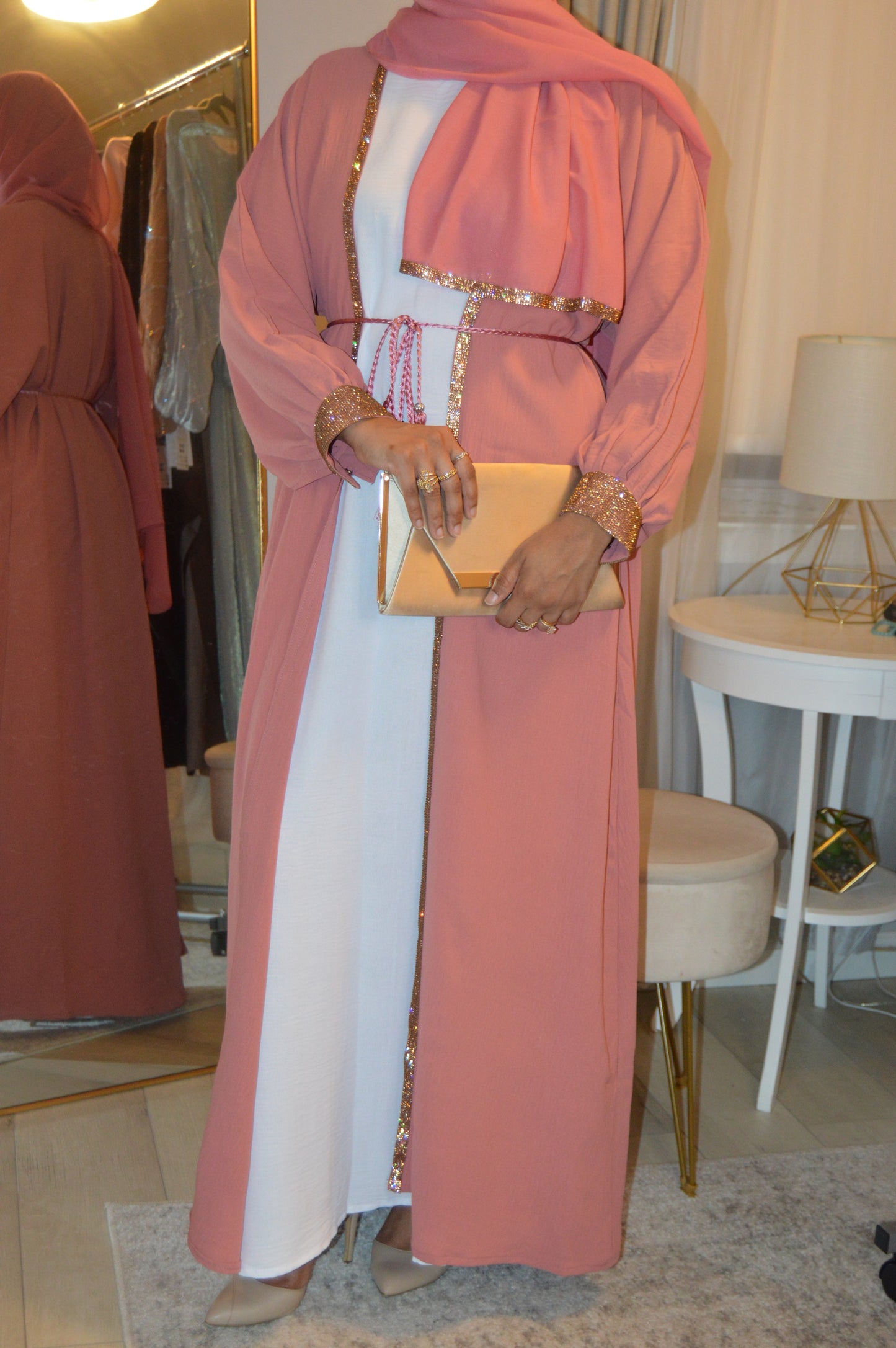 Cuffed Sleeve Open Abaya - Rouge Pink
