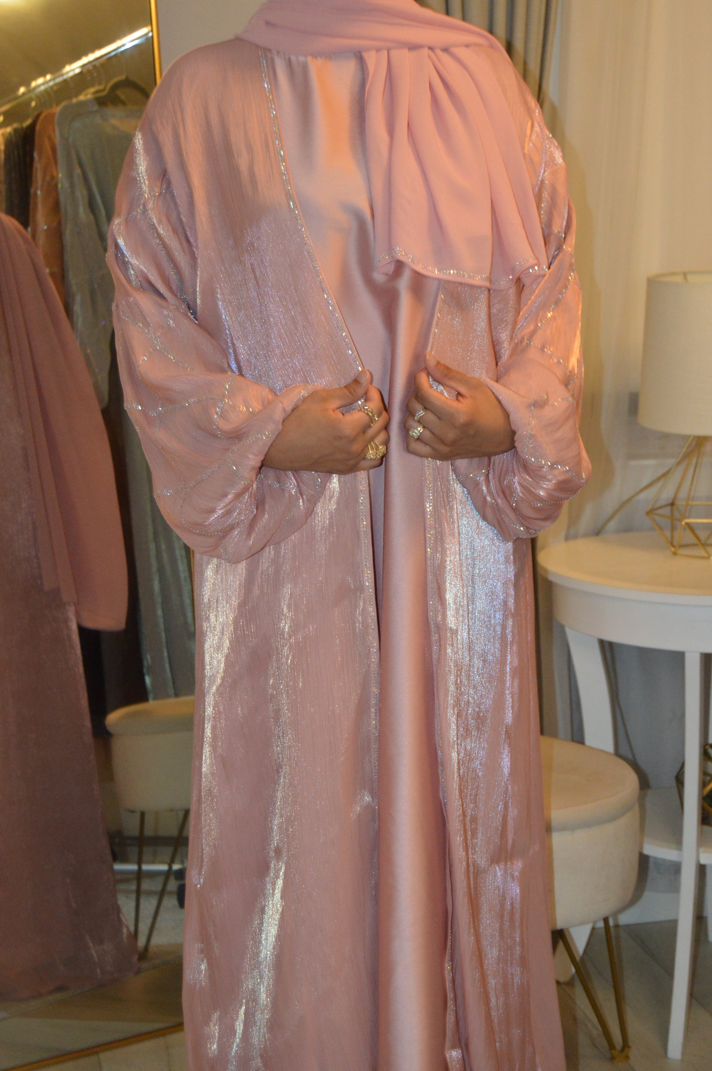 Balloon Sleeve Organza Abaya - Pink