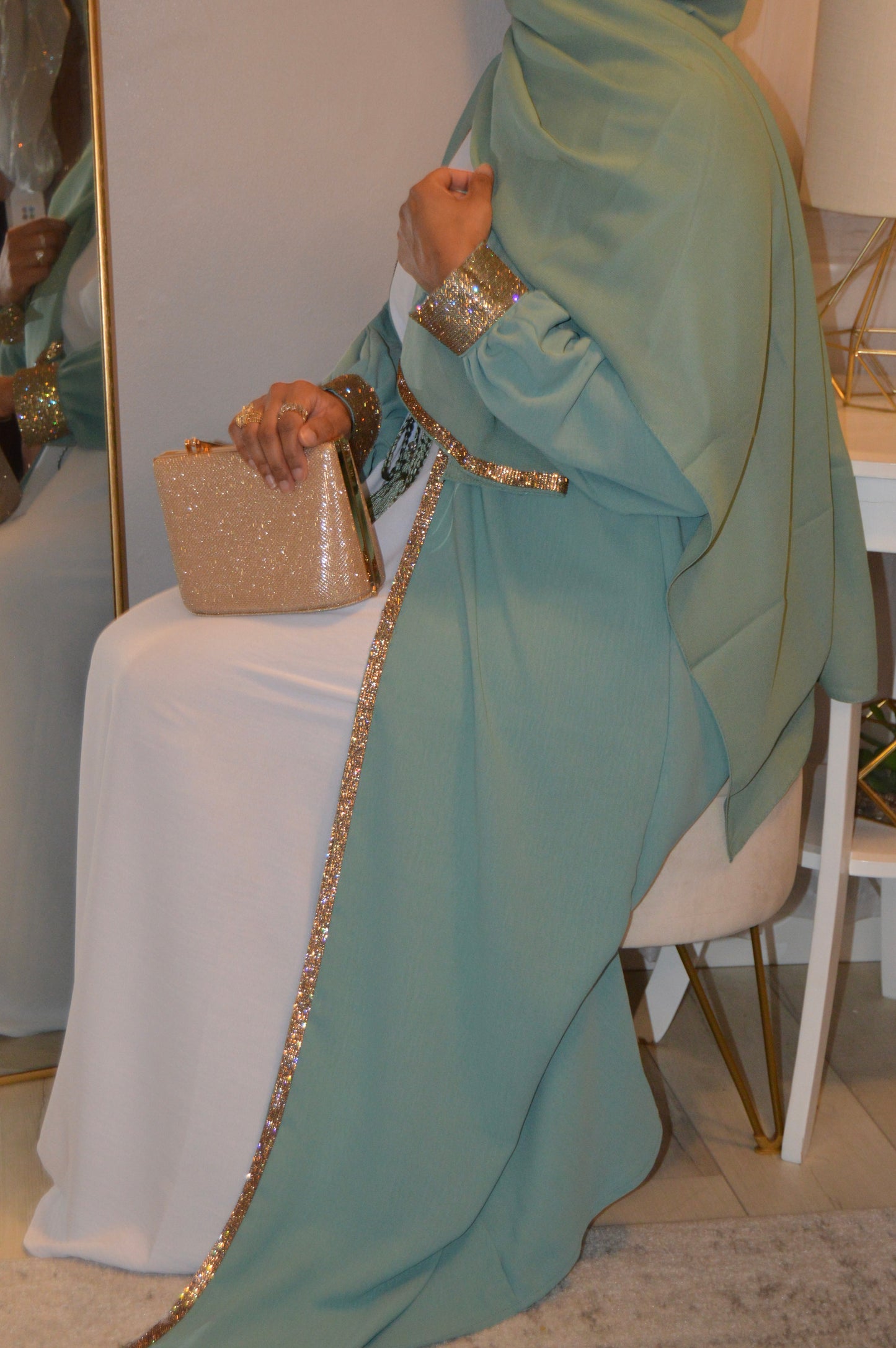 Cuffed Sleeve Open Abaya - Turquoise