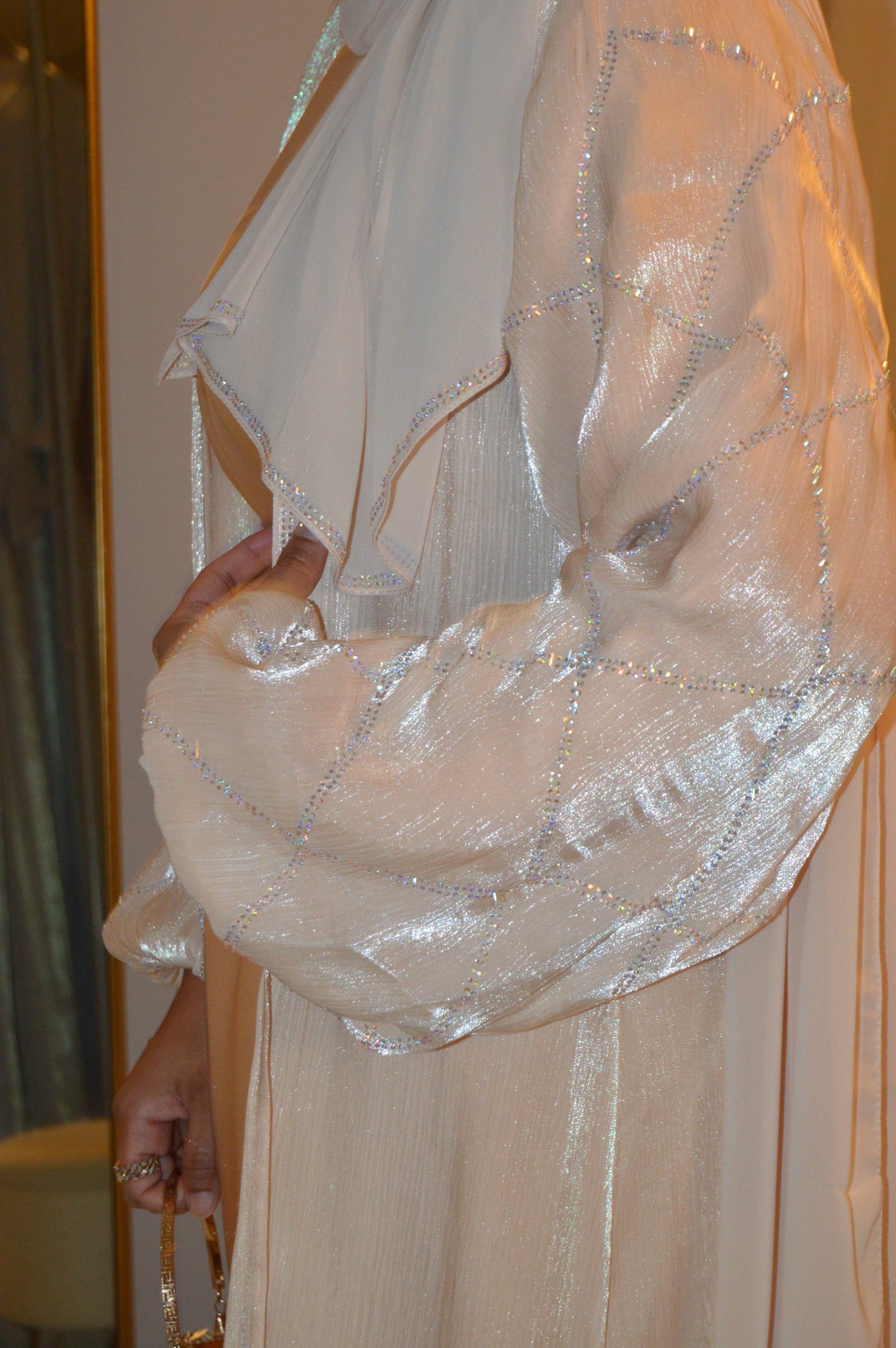 Balloon Sleeve Organza Abaya - Peach