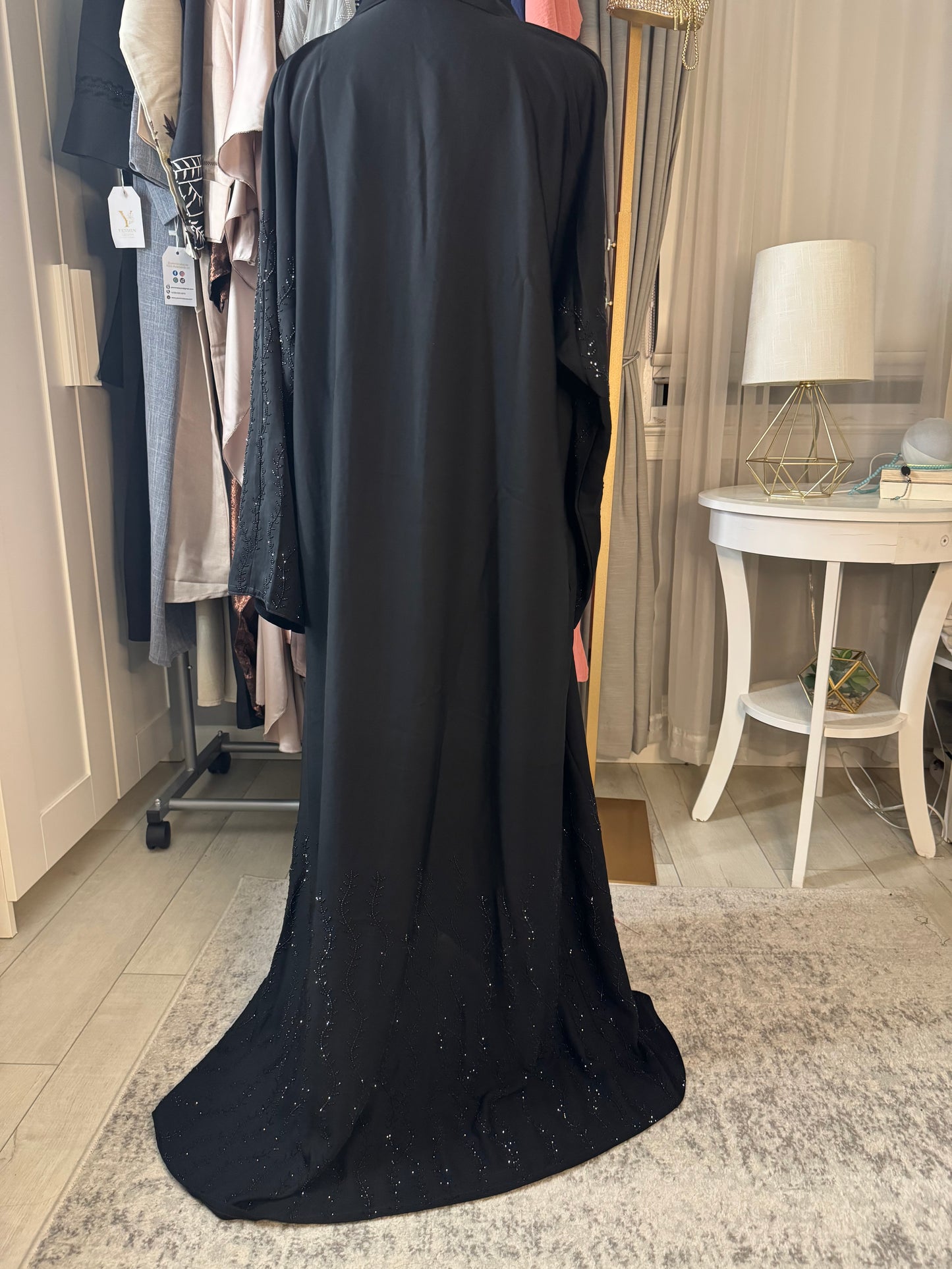 Layla Black Abaya with Bead Detailing