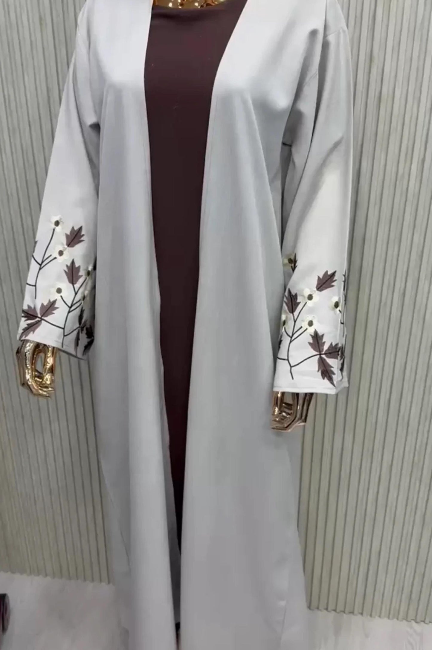 Chic Gray Embroidered Abaya