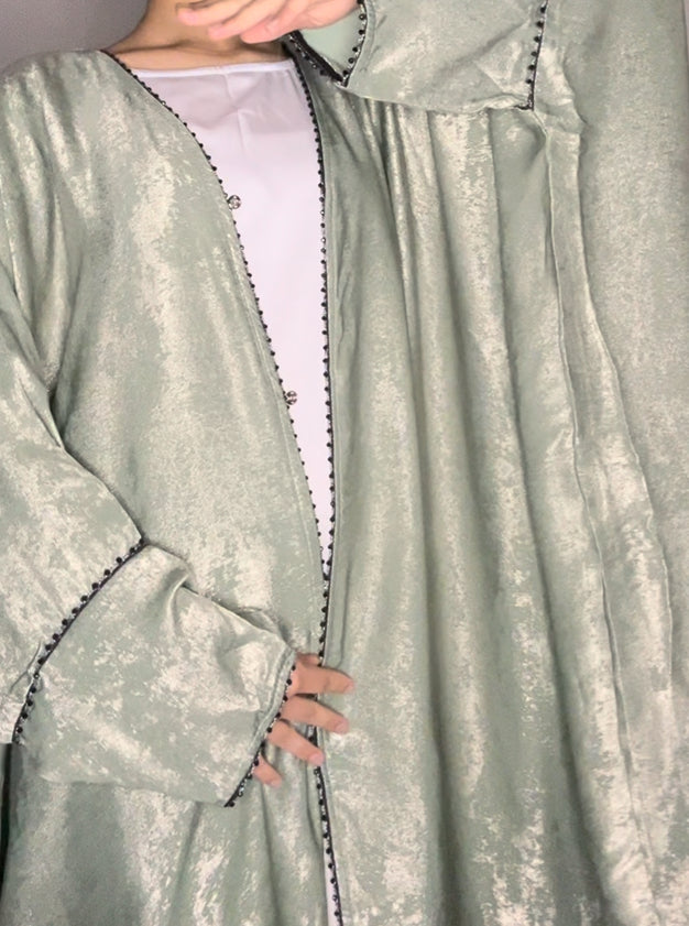 Korean Metallic Bahraini Abaya - Sage Green