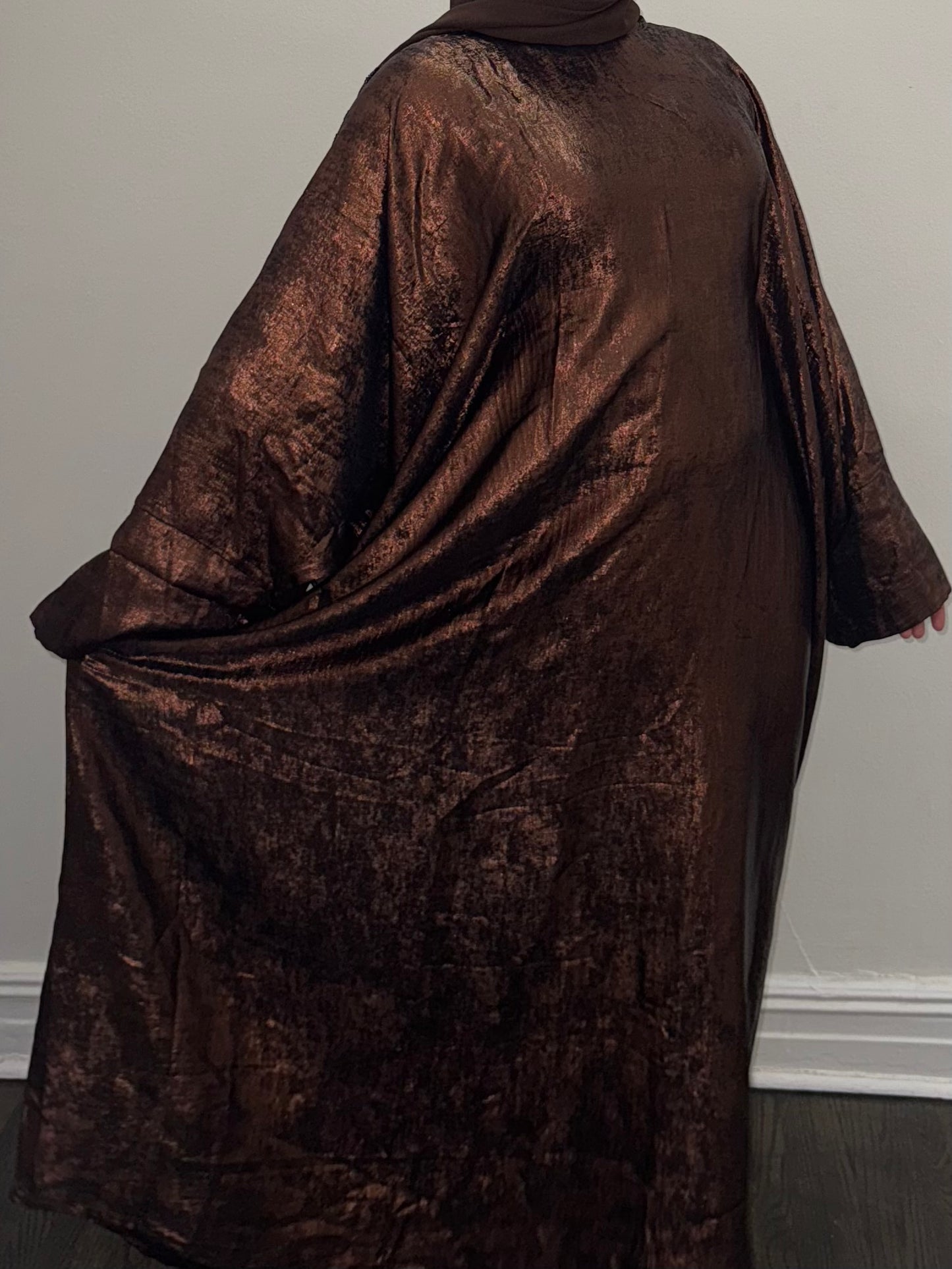 Metallic Butterfly Abaya - Chocolate