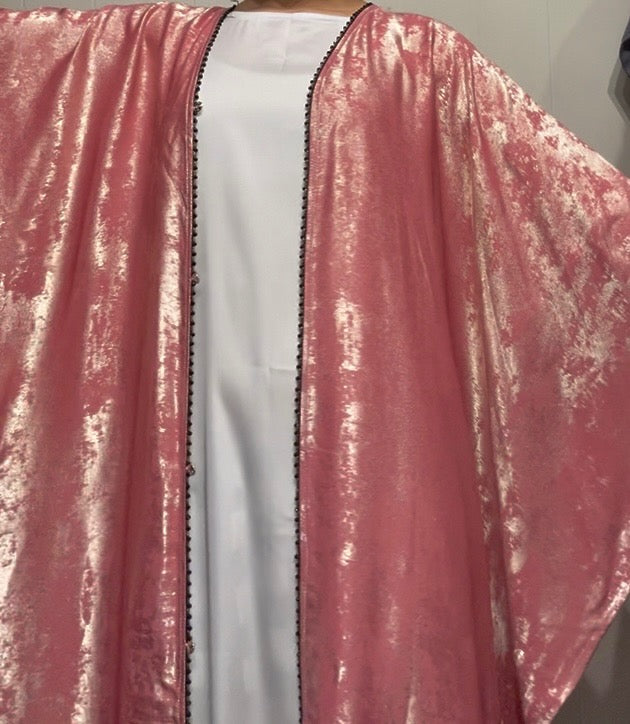 Korean Metallic Bahraini Abaya - Pink