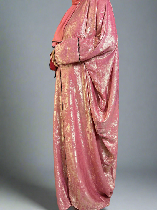 Korean Metallic Bahraini Abaya - Pink