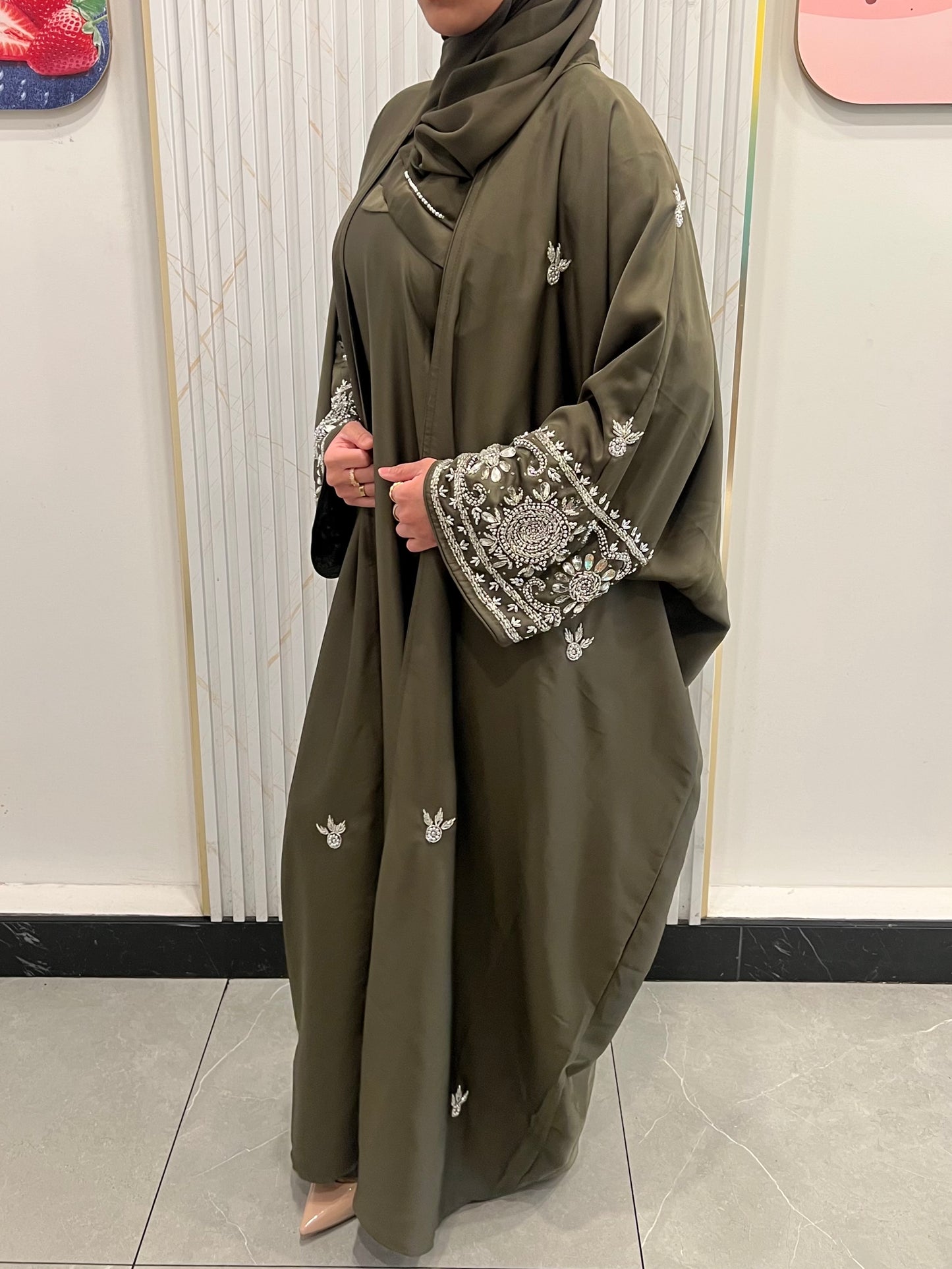 Zeenat 4-Piece Abaya - Green/Silver