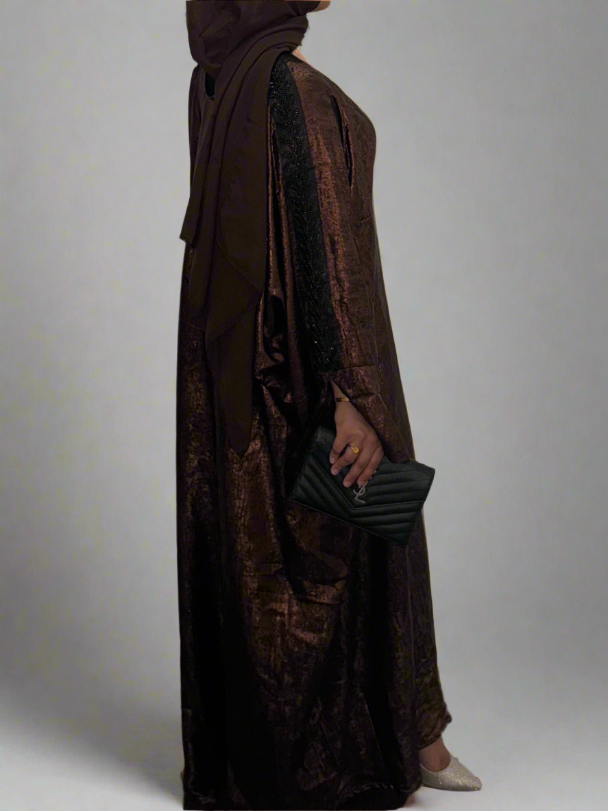 Metallic Butterfly Abaya - Chocolate