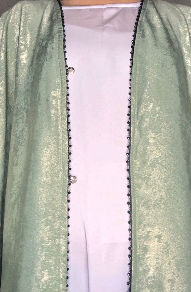Korean Metallic Bahraini Abaya - Sage Green