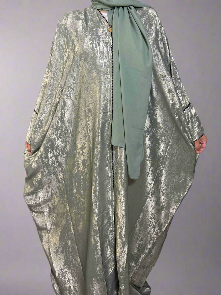 Korean Metallic Bahraini Abaya - Sage Green
