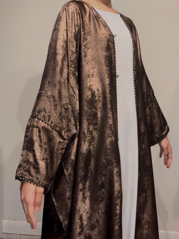 Korean Metallic Bahraini Abaya - Brown