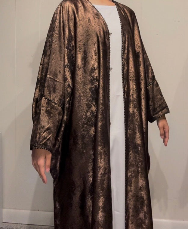 Korean Metallic Bahraini Abaya - Brown