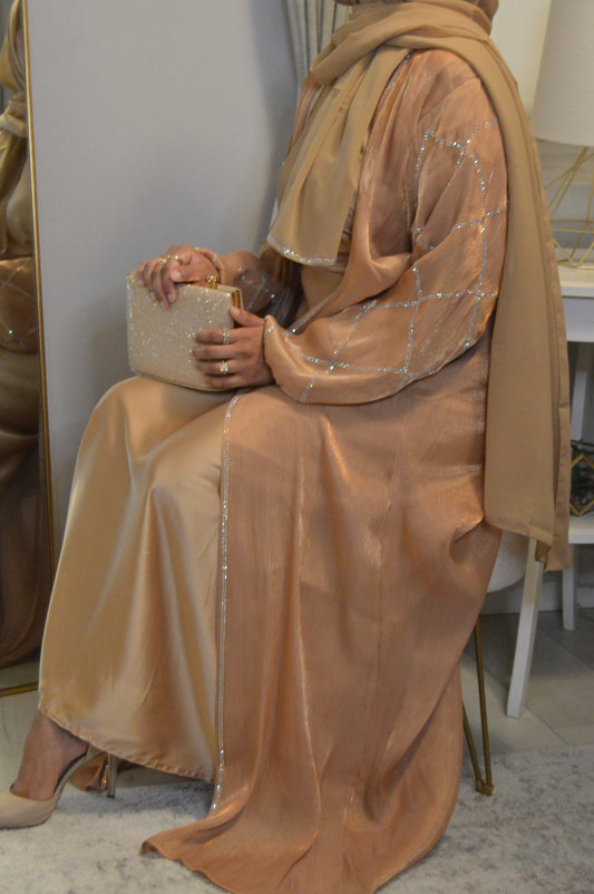 Balloon Sleeve Organza Abaya  - Gold