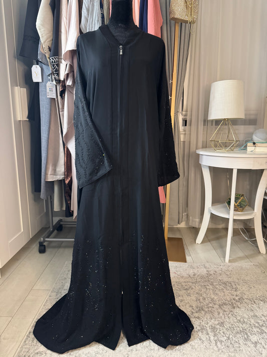 Layla Black Abaya with Bead Detailing