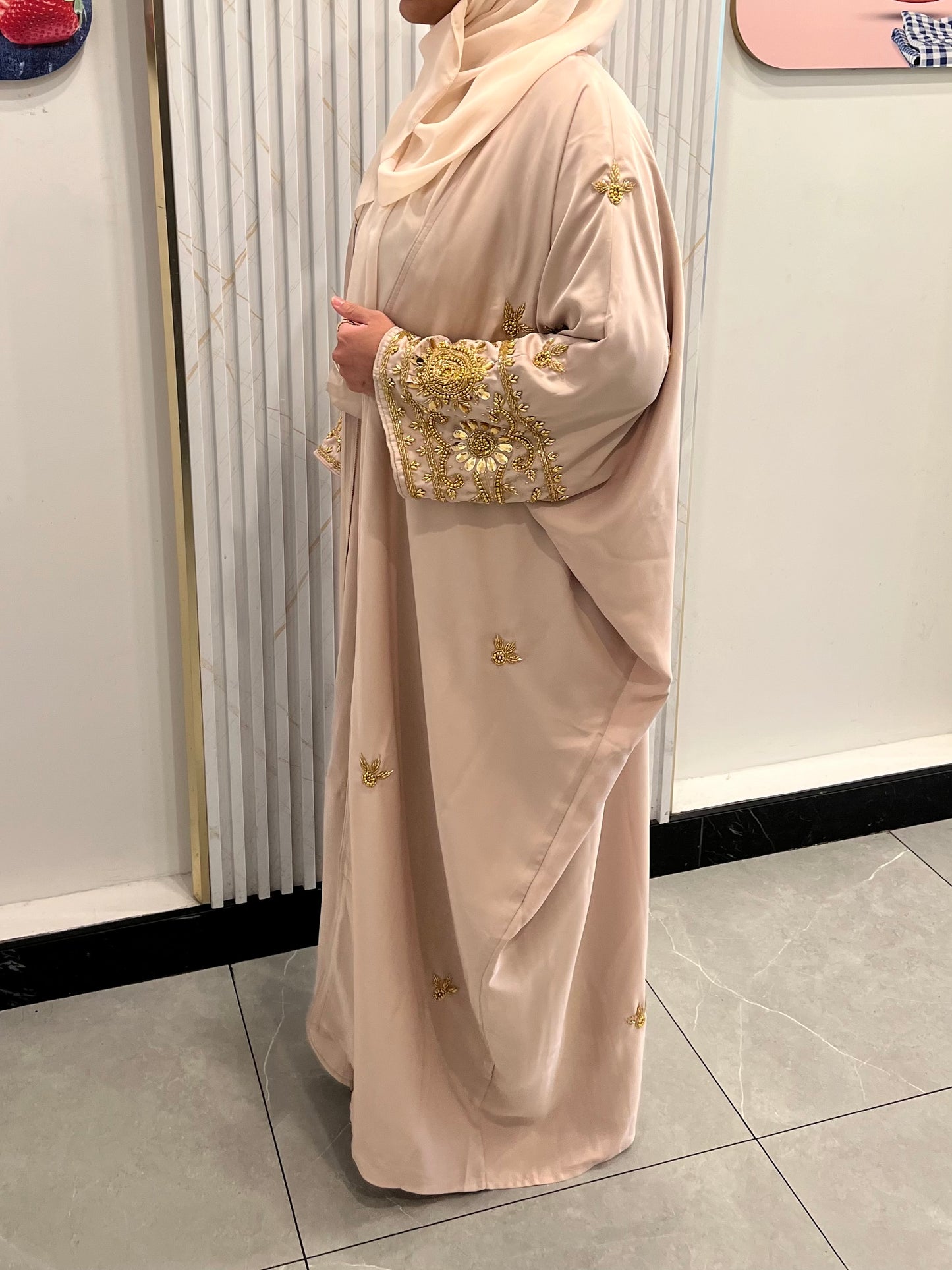 Zeenat 4-Piece Abaya - Beige/Gold