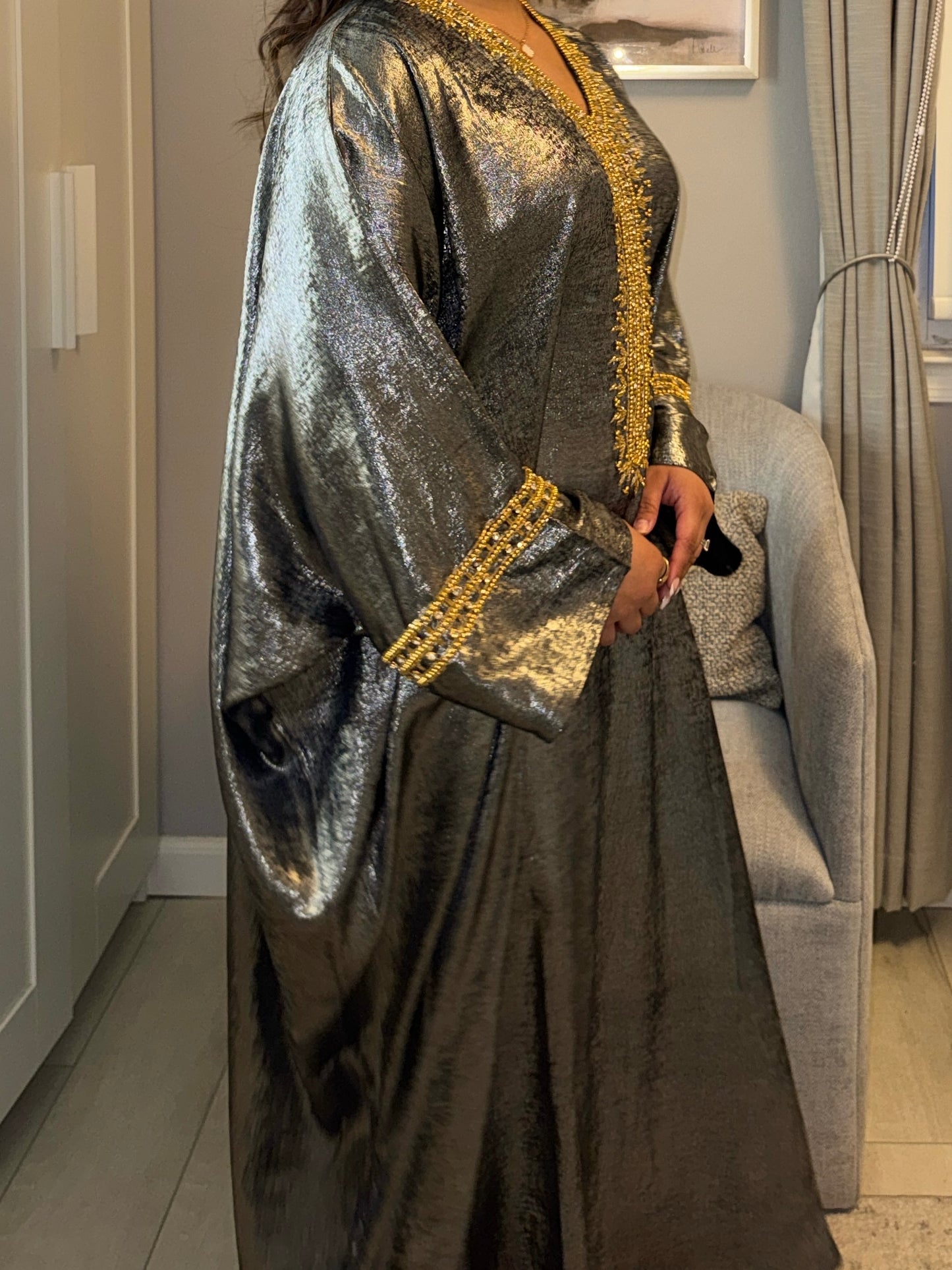 Tasnim Butterfly Abaya - Charcoal