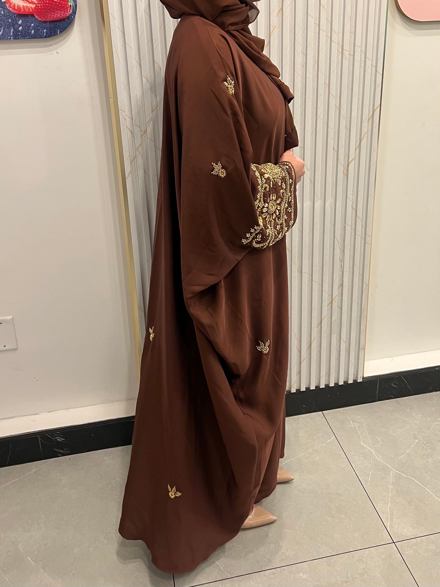 Zeenat 4-Piece Abaya - Brown/Gold