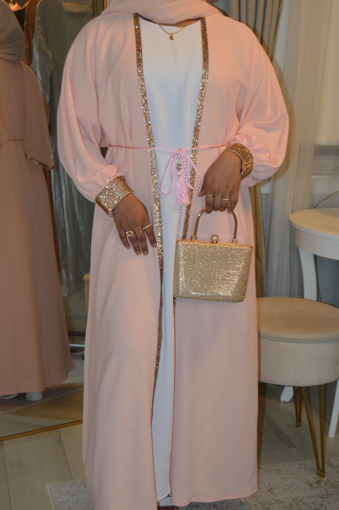 Cuffed Sleeve Open Abaya - Baby Pink