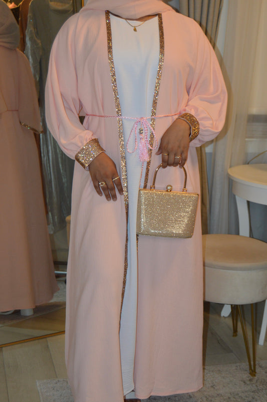 Cuffed Sleeve Open Abaya - Baby Pink