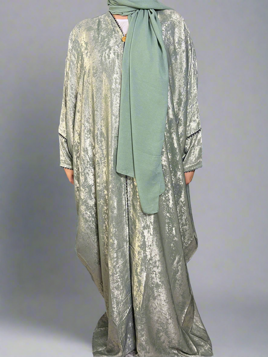 Korean Metallic Bahraini Abaya - Sage Green