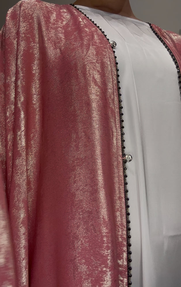 Korean Metallic Bahraini Abaya - Pink
