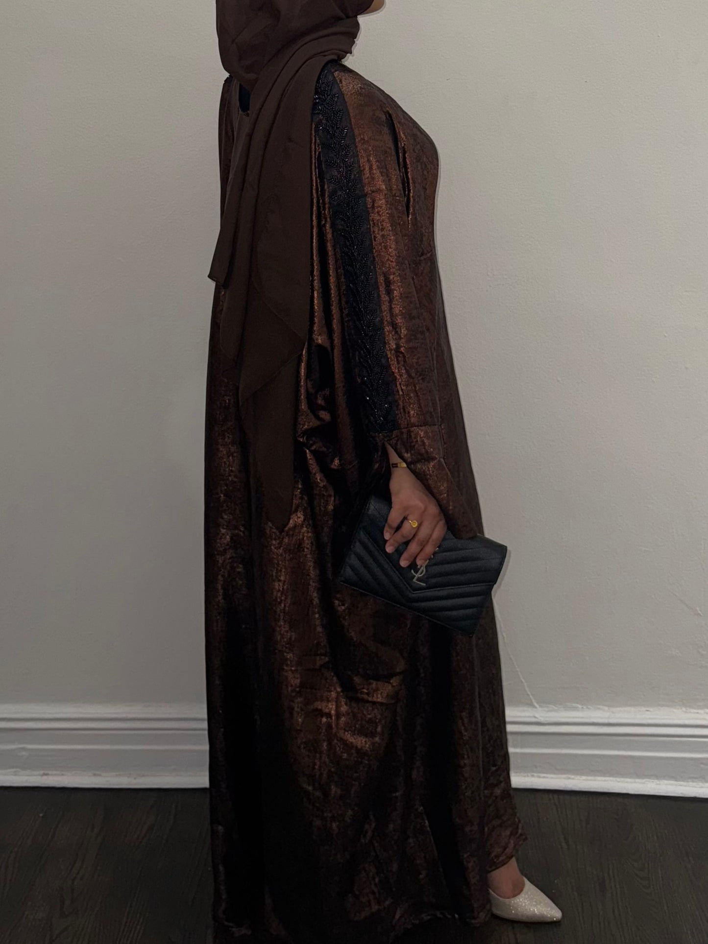Metallic Butterfly Abaya - Chocolate
