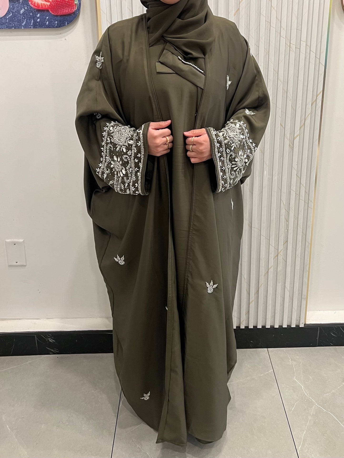 Zeenat 4-Piece Abaya - Green/Silver