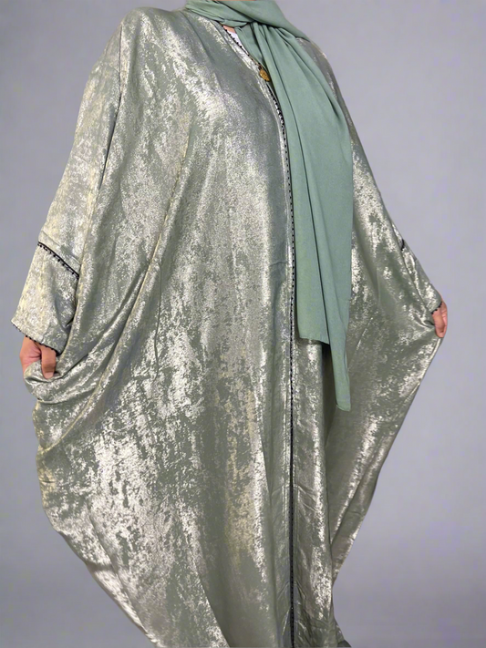 Korean Metallic Bahraini Abaya - Sage Green