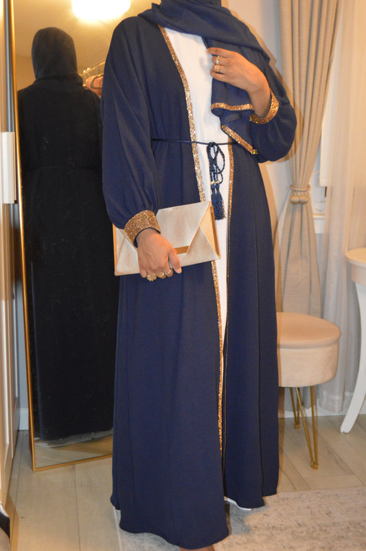 Cuffed Sleeve Open Abaya - Navy Blue