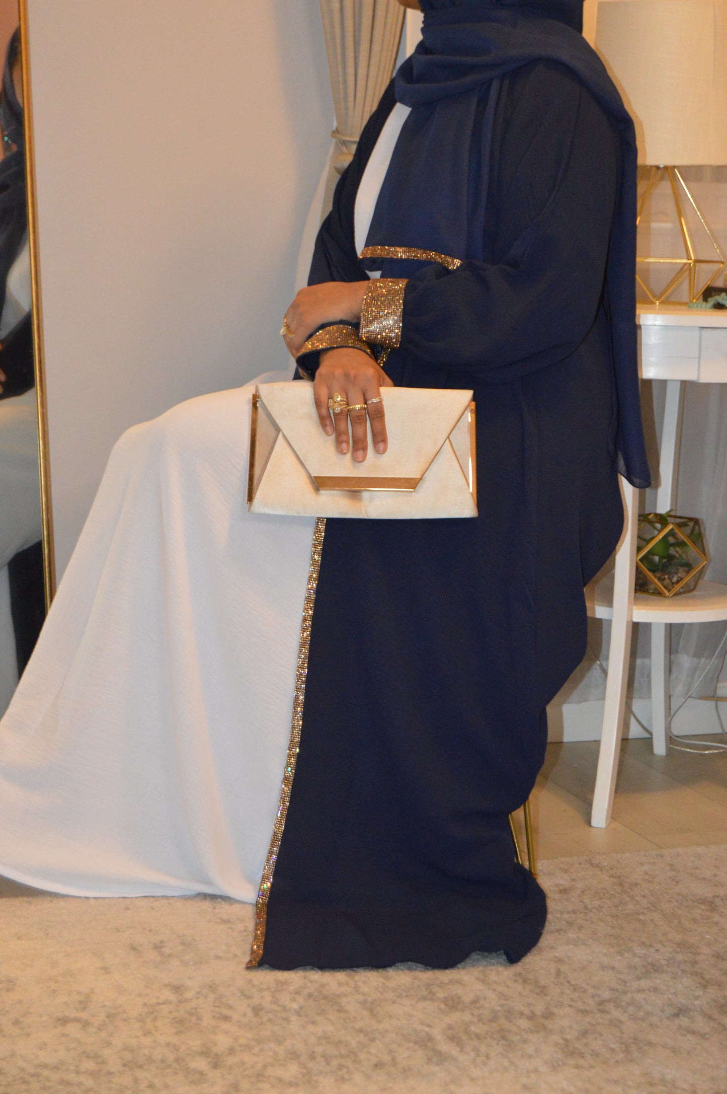 Cuffed Sleeve Open Abaya - Navy Blue