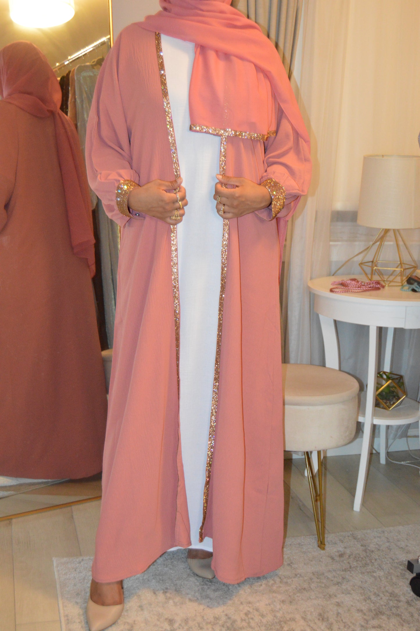 Cuffed Sleeve Open Abaya - Rouge Pink