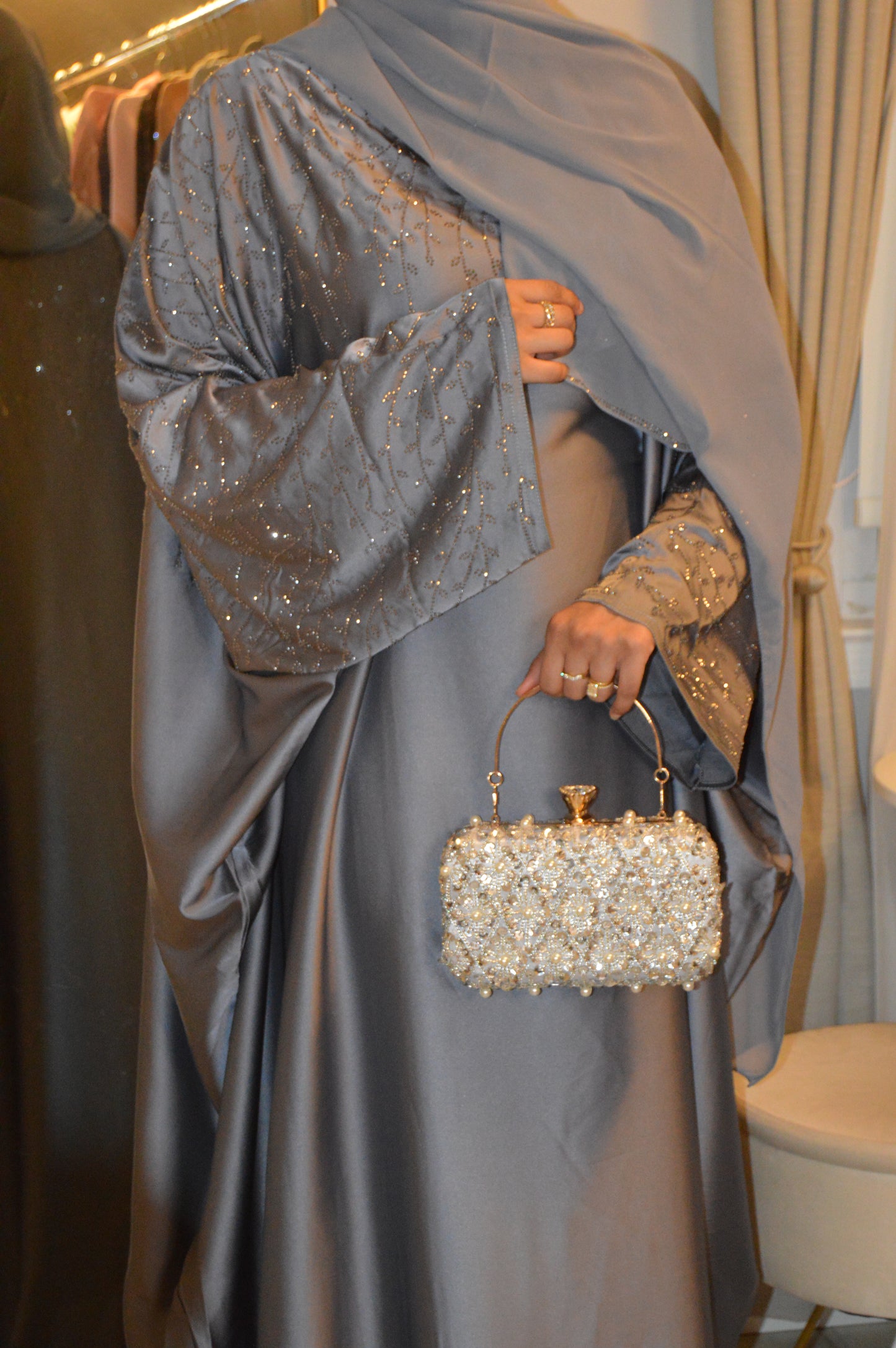 Butterfly Abaya - Charcoal