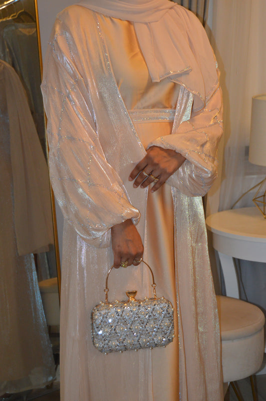 Balloon Sleeve Organza Abaya  - Peach